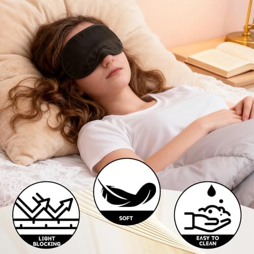 20-Pack Blindfold Sleep Mask Bulk for Party Games Travel Sleep Team Build Party Supply - Eye Covers for Sleeping with Adjustable Strap - Sleeping Masks for Women Men Kids, Black