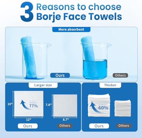 Borje Face Towels XL, Disposable Face Towel 10" x 12", 100 Count (2 Packs of 50), 100% USDA Biobased Facial Towelettes, Ultra Soft & Thick Makeup Remover Dry Wipes for Women Cleansing