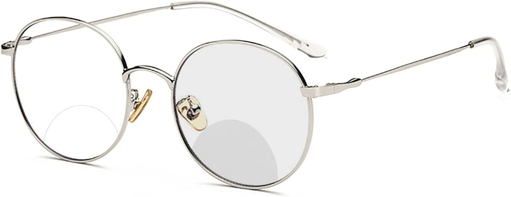 Fashion Round Bifocal Reading Glasses Men Sun Photochromic Metal Frame Transition Presbyopia Female