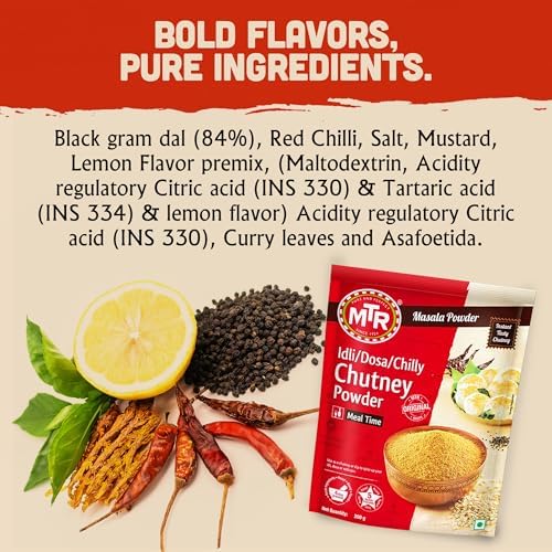 MTR Spiced Chutney Powder - Indian Spice Blend with Black gram dal, Red Chilli, Curry Leaves, Mustard, and Asafoetida - Instant and Easy to use - Ideal for Meal Time - 200g