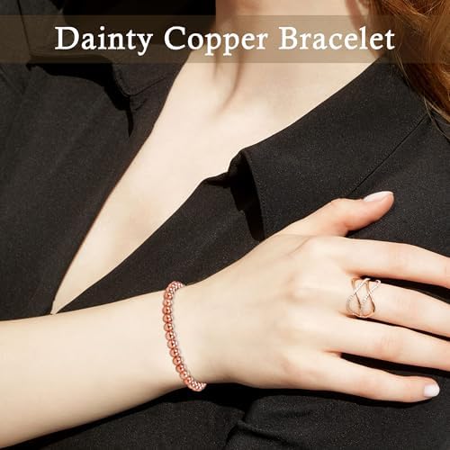 PEALICIOUS Copper Bracelet for Women and Men, 6MM Copper Jewelry as Birthday Gifts, Dainty Cooper Bracelets Pulsera De Cobre para Mujer as Parents Gifts Anniversary Jewelry for Her Him