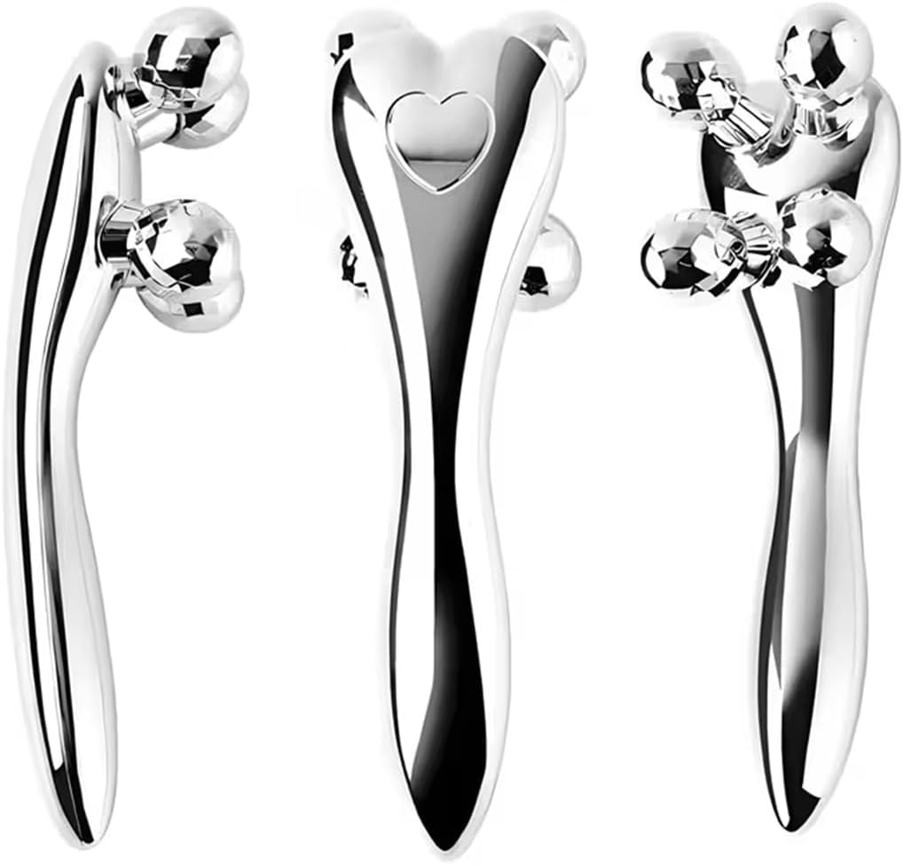 Skin Care Face Body Massager Firming Tools for Body Relaxation Massage, Kneading, Body Slimming and V-Shaped Face Lift 3D Metal Facial Roller Massager