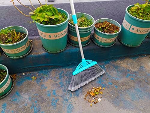 Three-Section Telescopic Aluminum Alloy Rod Long-Handled Broom for Housekeeping Garden Camping Outdoor&Indoor, 2 PCS Light Blue