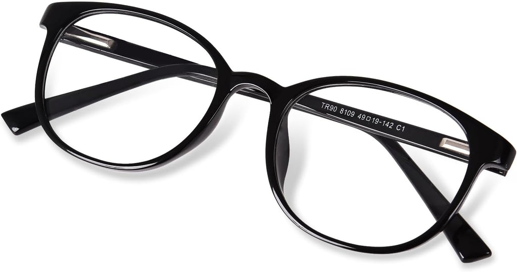 FONHCOO Blue Light Blocking Glasses Women Men Computer Eyeglasses,TR90 Fashion Round Transparent Anti Blue Light Glasses with Anti Eyestrain & UV Glare for Gaming & Reading (Shiny Black)