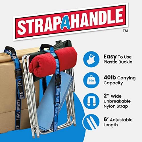6' Carrying Strap with Handle | Adjustable Belt | Heavy Duty, Easy, Safe, Secure, Lifting, Moving, Carry Strap for Boxes, Groceries | Best Luggage Strap (Strap-A-Handle 6ft. Length, 40lb. Capacity)