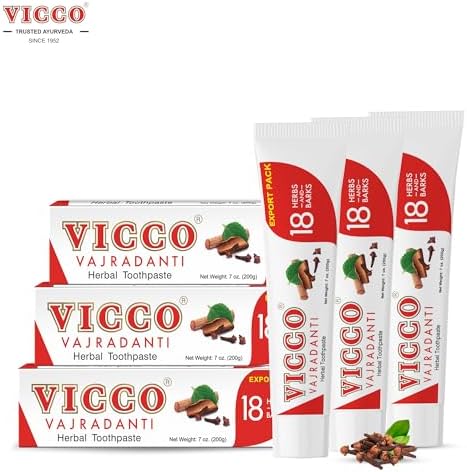 Vicco Vajradanti Ayurvedic Herbal Toothpaste for Oral Care & Gum Health by Vicco – 70 Year Legacy of Ayurveda, with 18 Ayurvedic Herbs & Barks, Fluoride-Free, Vegan – 7 oz (3 Pack)