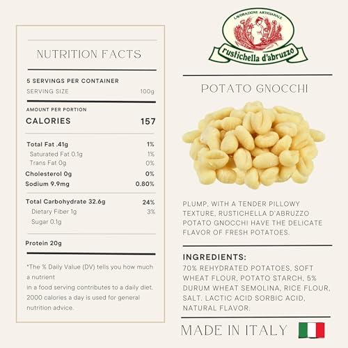 Rustichella d'Abruzzo Potato Gnocchi - 500g Traditional Italian Dumplings - Soft, Pillowy Texture - Cooks in Just 2 Minutes - Perfect for Hearty Sauces