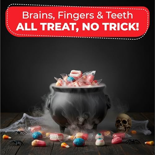 Fusion Select 8 Oz Individually Wrapped Gummy Body Parts Candy - Halloween Gummies & Trick or Treat Candy for Party & Goodie Bags - Spooky Assortment of Brain, Teeth, Fingers & Nose Candies