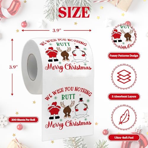 Funny Christmas Toilet Papers, Christmas Bathroom Decorations, 200 Sheets Holiday Toilet Papers, Novelty White Elephant Gag Gifts for Men Women, Xmas Stocking Stuffers Party Decor Supplies