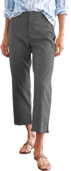 Womens Cotton Linen Cropped Pants Straight Leg Capris Loose Fit Summer Casual Ankle Length Work Trousers 2025
