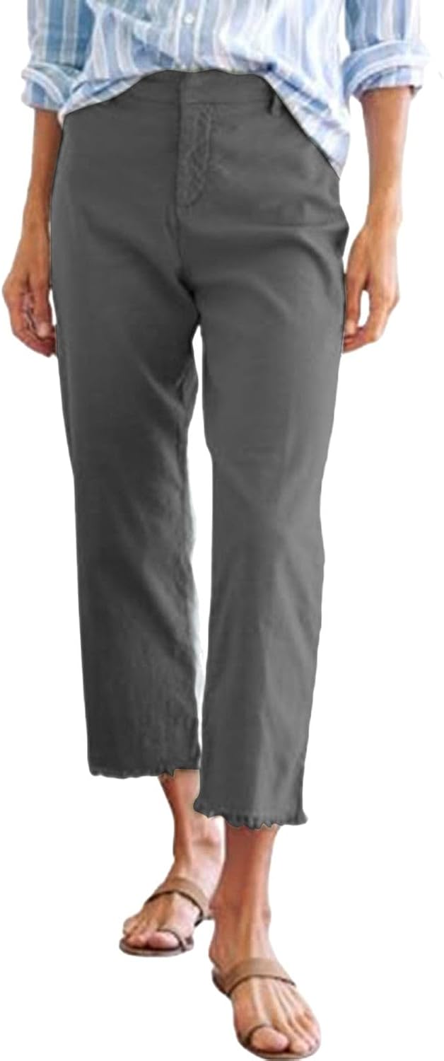 Womens Cotton Linen Cropped Pants Straight Leg Capris Loose Fit Summer Casual Ankle Length Work Trousers 2025