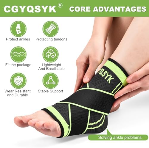 Ankle Brace, Adjustable Compression Ankle Support Men & Women, Strong Ankle Brace Sports Protection, Stabilize Ligaments-Eases Swelling and Sprained Ankle (X-Large, Green, 1)