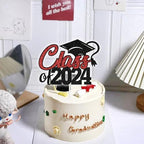Aeryourtar Class of 2024 Cake Topper, Congrats Grad 2024 Graduation Cake Decor, High School/College Graduate Celebration Party Decoration Supplies, Black and Red Glitter