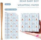 WRAPAHOLIC Bear Baby Boy Wrapping Paper Roll - Mini Roll - 17 Inch x 16.5 Feet - Teddy Bear, Toys and Blue Bow Wrapping Paper for Baby Shower, Newborn Celebration, Kids Birthdays, Gender Reveal
