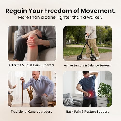 Rolling Cane for Seniors – Lightweight Foldable Rollator Cane with Hand Brake, 6" Wheels & Aluminum Frame, Compact Folding Design for Stability Balance, One-Handed Walker Aid for Elderly