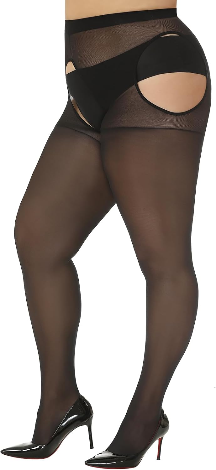 WiliW Suspender Pantyhose for Women Plus Size Garter Belt Sheer Tights Sexy Thigh High Stockings