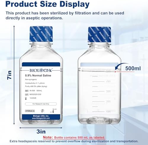 0.9% Normal Saline Solution, 0.1μm Filtration Sterilized Sodium Chloride Solution, Ready-to-Use Buffer for Lab Research Only, 500ml/Bottle (500ml Total)