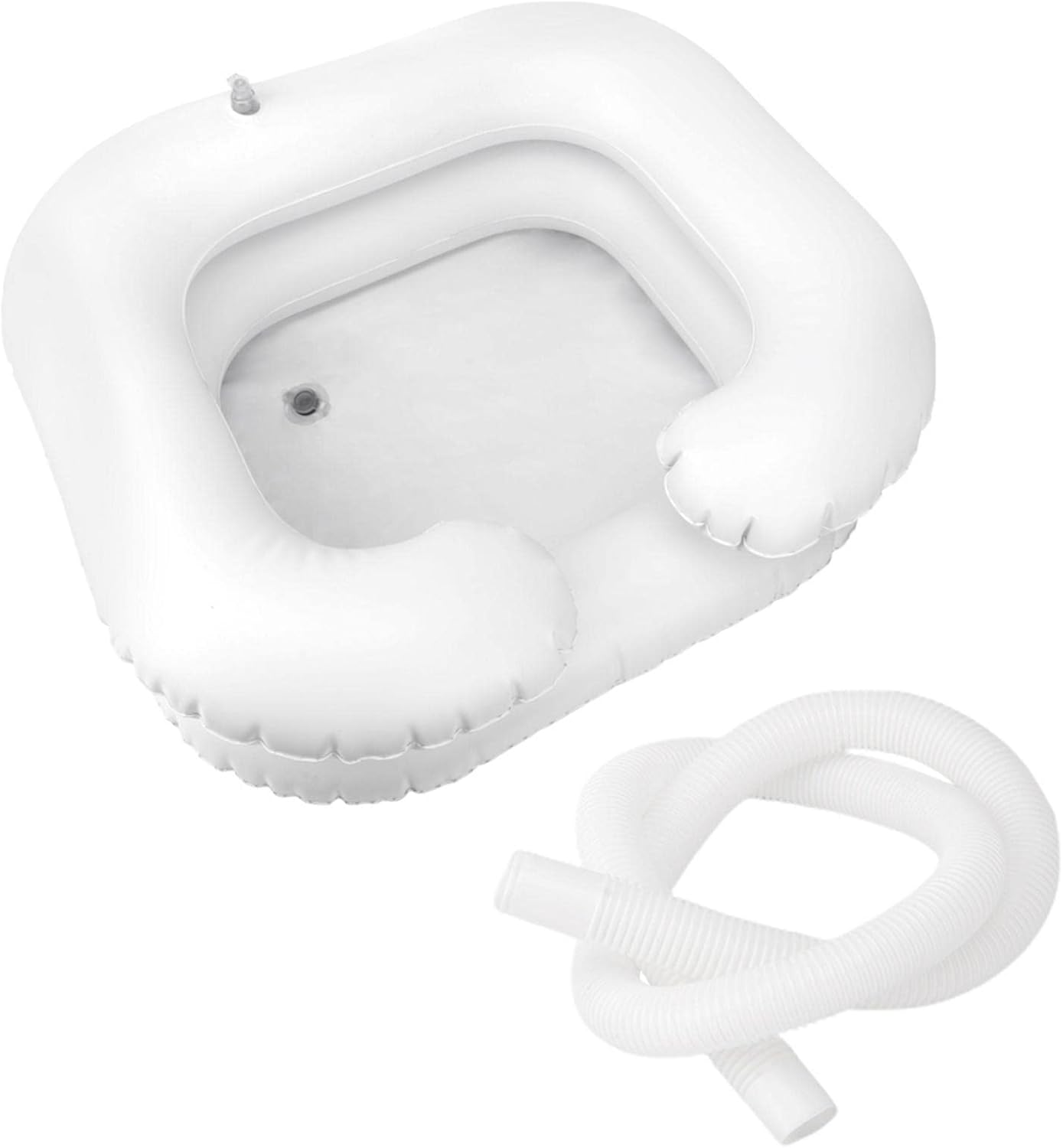 Inflatable Shampoo Basin, Portable Inflatable Hair Washing Basin, Shampoo Bowl with Neck Support and Drain Hose for The Elderly, Disabled, Pregnant Women, Injured People(Color:White)