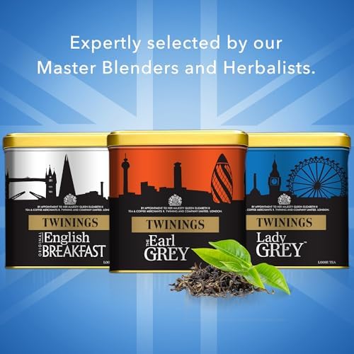 Twinings London Skyline Red, White, & Blue Commemorative Collection of Loose Leaf Teas, Limited Edition Gift Set, 100g Tins (Pack of 3), Original English Breakfast, The Earl Grey, & Lady Grey Tins
