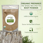 Dimmak Herbs Organic Prepared He Shou Wu Powder (Fo-Ti Root)- Traditional Black Bean Cured Tonic for Hair Thickness, Graying & Jing Vitality- Polygonum Multiflorum Safe & Potent (4oz)