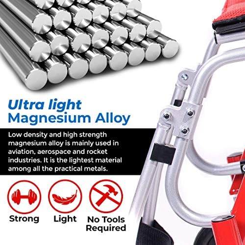 Magnesium Wheelchair 21lbs Lightweight Self-propelled Chair with Travel Bag and Cushion, Portable and Folding 17.5” W Seat, Park & Brake Anti-Tipper, Swing-Away Footrests, Ultra-Light, Red