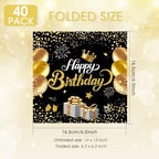 40PCS Happy Birthday Napkins Black and Gold Theme Disposable Paper Napkins for Dinner Picnic Birthday Party Supplies Decorations for Man Woman
