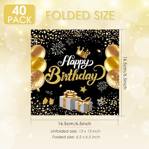 40PCS Happy Birthday Napkins Black and Gold Theme Disposable Paper Napkins for Dinner Picnic Birthday Party Supplies Decorations for Man Woman