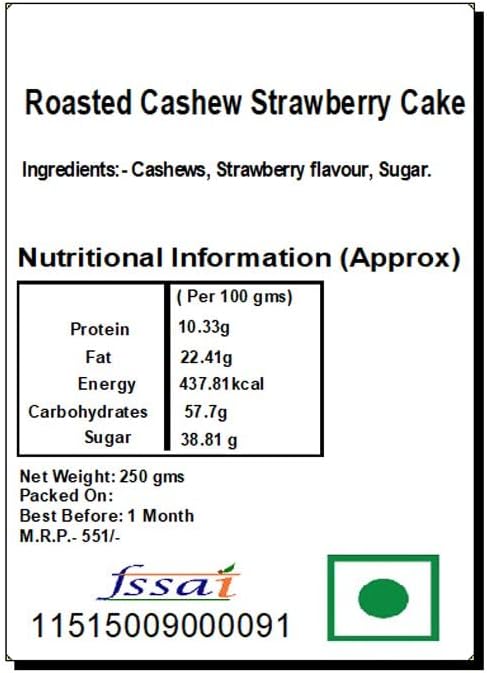 Ghasitaram Gifts Diwali Gifts Sweets - Roasted Cashew Strawberry Cake