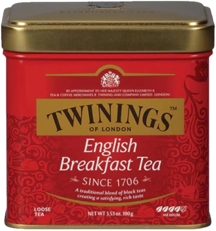 Twinings English Breakfast Loose Tea Tin, 3.53 Ounce Tin (Pack of 1), Smooth, Flavourful, Robust Black Tea Leaves, Caffeinated, Enjoy Hot or Iced