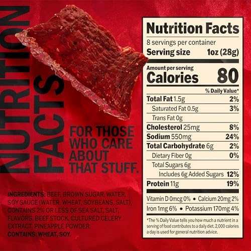 Jack Link's Beef Jerky, Teriyaki, Half Pounder Large Jerky Bag - Flavorful Meat Snack, Ready to Eat Protein Snacks with 11g of Protein per Serving, Made with 100% Beef