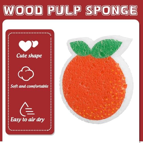 JarThenaAMCS 12Pcs Fruit Shaped Kitchen Sponges 6 Design Cute Apples Orange Watermelon Strawberry Water Absorbing Dish Washing Sponges Non Scratch Household Cleaning Scrub Tools for Washing Dishes