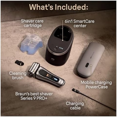 Braun Series 9 PRO+ 9577cc Electric Razor for Men, 5 Pro Shave Elements & Precision Long Hair Trimmer, 6in1 SmartCare Center, PowerCase for Mobile Charging, Wet & Dry, 60min Battery Runtime