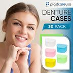 Denture Cases 30 Bulk Pack - Dental Box For Artificial Teeth, Mouth Guard, Night Guard, Gum Shields, Retainer - Denture Bath Container for Women and Men - Travel Denture Cup by PlastCare USA