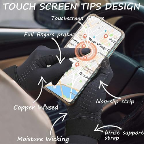 Copper Arthritis Gloves for Women Men, Full Finger Compression Gloves for Arthritis, Carpal Tunnel, Pain Relief, Swelling, Rheumatoid, Typing, Adjustable Wrist Strap (1pair, Small/Medium)