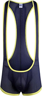 Men's Mesh Jockstrap Bodysuit Sexy Leotard Wrestling Singlet Jumpsuit Bulge Pouch Underwear