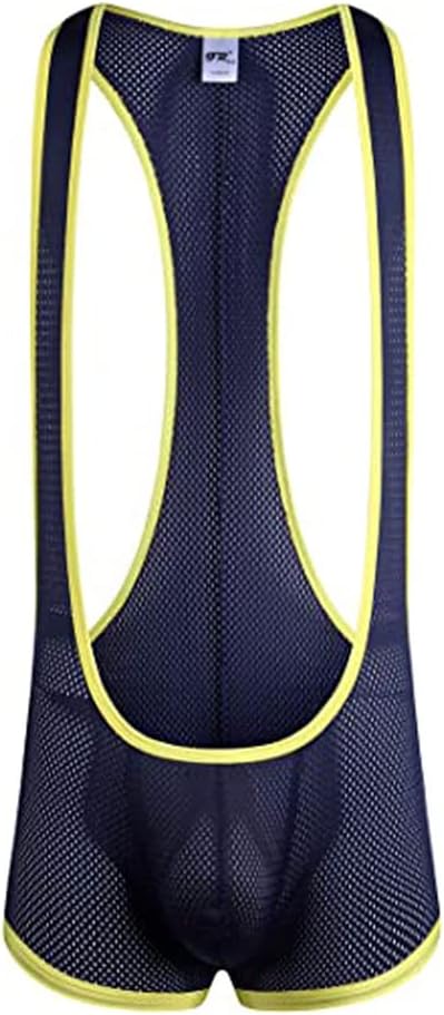 Men's Mesh Jockstrap Bodysuit Sexy Leotard Wrestling Singlet Jumpsuit Bulge Pouch Underwear