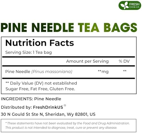 FreshDrinkUS, Pine Needle Tea Bags – 75 Tea Bags, Naturally Caffeine-Free, Refreshing Herbal Tea, Wild-Harvested Pine Leaves, Aromatic and Soothing – Non-GMO & Eco-Friendly Packaging