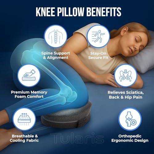 Memory Foam Knee Pillow for Side Sleepers Hip Pain with Adjustable Strap - Between Leg Pillow for Side Sleeping - Sciatica Pain Relief Support for Back, Knees, Joints, and Spine Alignment Cushion