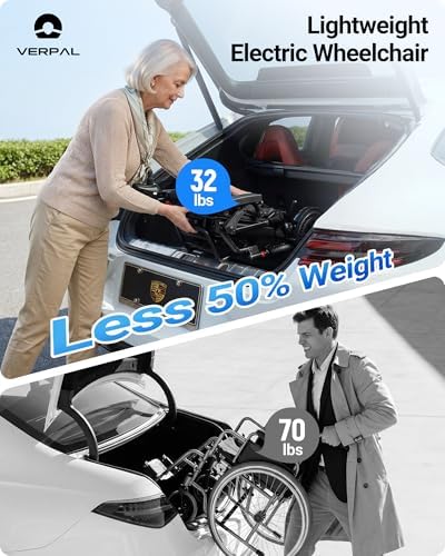 32lbs Lightweight Electric Wheelchair, Foldable Electric Wheelchair for Adults, Seniors, 360W Dual Motor Power Wheelchair 12.5 Miles for Travel, Park Hospital, 330 lbs Capacity-6Ah 16.5" Seat