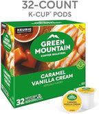 Green Mountain Coffee Roasters Caramel Vanilla Cream, Single-Serve Keurig K-Cup Pods, Flavored Light Roast Coffee Pods, 32 Count