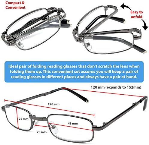 Success Eyewear Reading Glasses Fashion Folding Readers w Leather Cases Glasses for Reading for Men Women 2 Pk