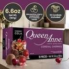 Queen Anne Cherry Cola Chocolate Covered Cordial Cherries | 6.6 oz | 10 Piece Gift Box | Whole Maraschino Cherry Creamy Filled Liquid Center | Holiday Party Chocolate Candy