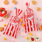 Teling 100 Pcs Popcorn Treat Bags 100 Pcs Popcorn Treat Bags for Party Red White Stripe Cookie Candy Bags with 150 Red Twist Ties for Circus Carnival Birthday Party Favor