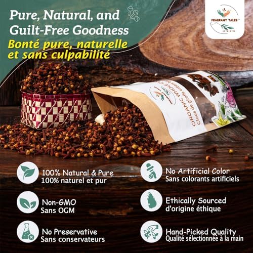 Premium Organic Whole Cloves 5.3 oz (150 grams), Grade Hand Picked, Sourced from a USDA Certified Organic Farm in Sri Lanka