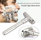 Travel Double Edge Safety Razor, River Lake RZ700 Long Handle Adjustable Classic Safety Shaver Razor (Razor with Protective Case and Stand)