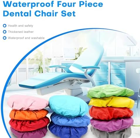 5Pcs Dental Chair Covers Set - Waterproof & Non-Slip PU Leather Elastic Full Covers with Foot, Seat, Headrest & Backrest Protectors for Dental Clinic Chairs(Light Blue)