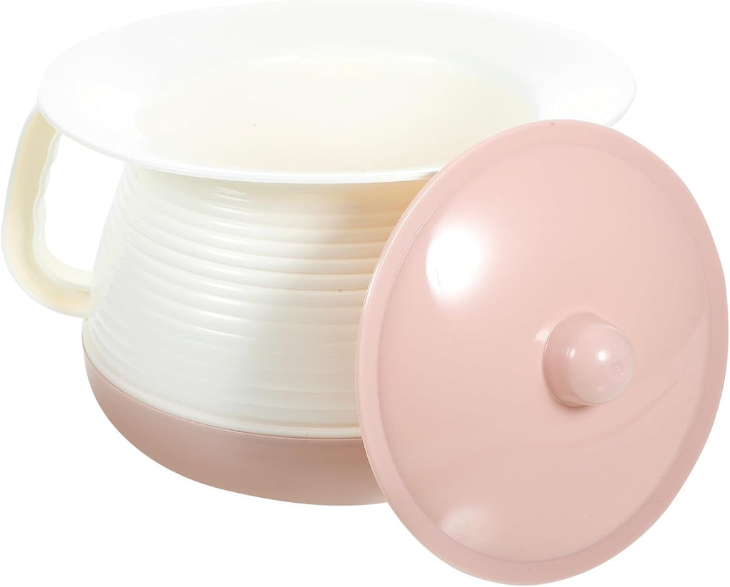 DOITOOL Portable Chamber Pot with Lid, Plastic Bedpan Urinal Pail for Adults, Household Urine Storage Pot for Home and Travel, Pink and White,
