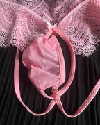 Mens Sexy Pink Lace Jockstraps Underwear, Sissy Lingerie Soft Stretchy Bulge Pouch Panties For Men Crossdressers