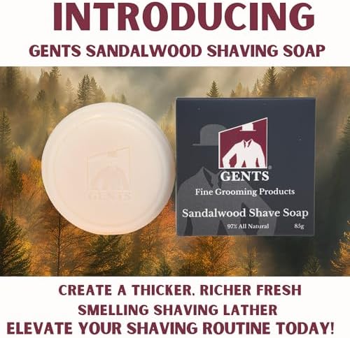 GENTS Men’s Sandalwood Shaving Soap - Natural Bar with Shea Butter & Glycerin for Rich Lather, 3oz