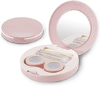 2 Pack Travel Contact Lens Case Kit, Portable Eye Contact Case with Mirror, Remover Tool, Tweezers & Solution Bottle, Lens Holder Box Container Storage for Outdoor Daily (Round, Pink)
